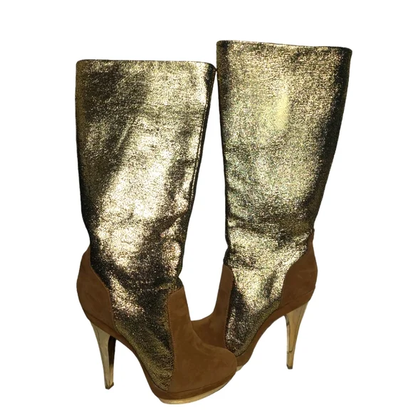 Gold and Caramel Promiseu Stiletto Boots Size 8 - Picture 3 of 7